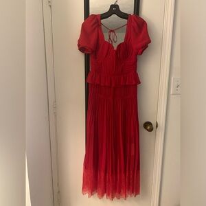 Self-Portrait Chiffon Pleated Midi Dress, Red, Size UK 8/US 4